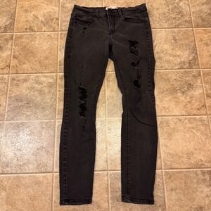 Mudd Womens Low‎ Rise Skinny Jeans Black Distressed Ripped FLX Stretch Size 11